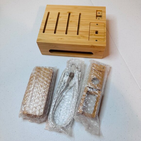 Bamboo Charging Station Multi Device Organizer Stand Space-Saving Design - Picture 4 of 16